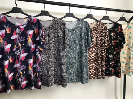 تیشرت ویسکوز یقه اشکی پک طرح بندی سوم