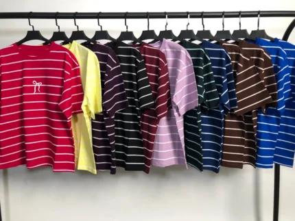 تیشرت باکسی راه راه چاپ پاپیون