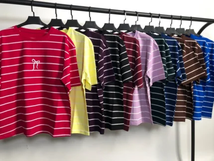 تیشرت باکسی راه راه چاپ پاپیون