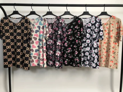 تیشرت ویسکوز یقه اشکی پک طرح بندی سوم