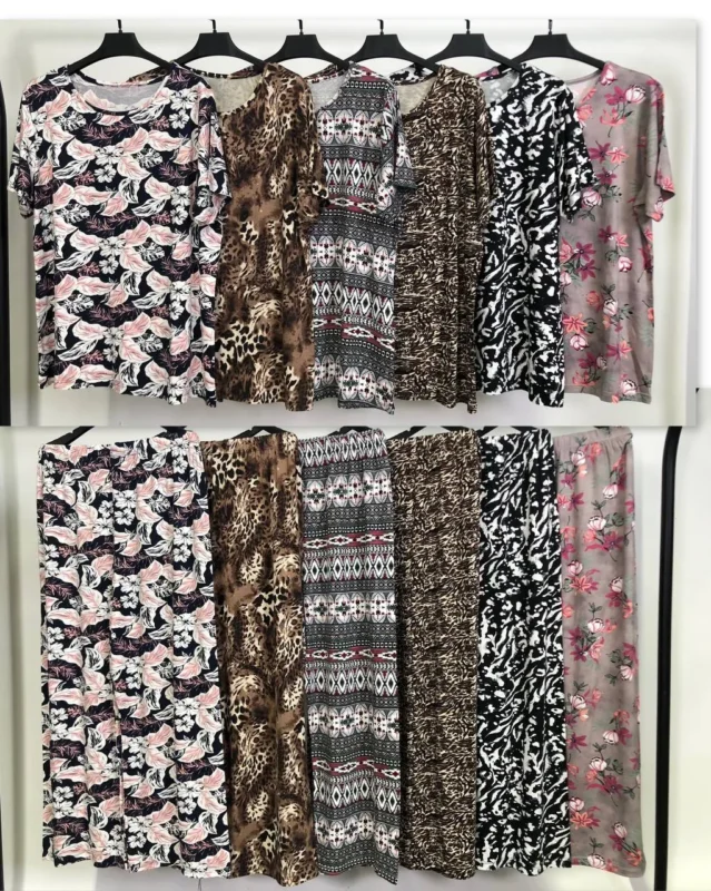 ست تیشرت و شلوار ویسکوز پک طرح بندی چهرم